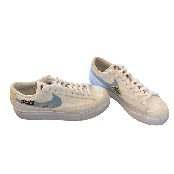Nike Blazer Low Platform Next Nature White Blue butterfly caterpillar sneakers - Picture 6 of 14